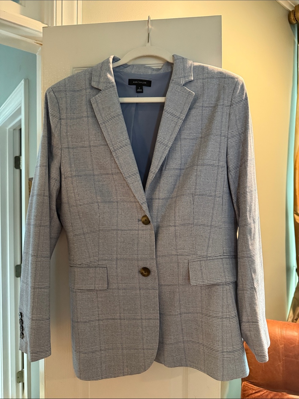 Ann Taylor Light Gray Glen Plaid Blazer